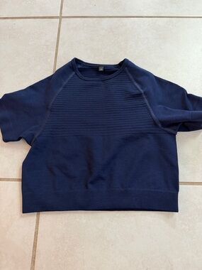 Alphalete Navy Ribbed Panel Cropped Sweatshirt